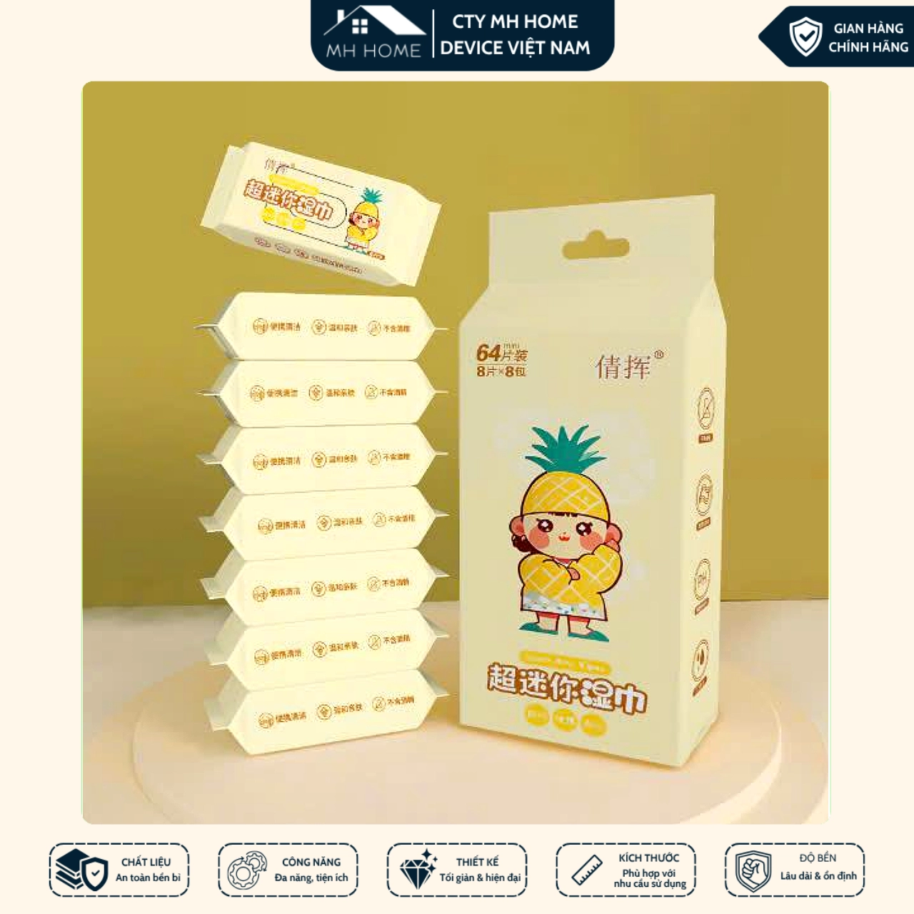 Bịch 64 Khăn Ướt Mini (Set 8 Gói) Bỏ Túi Tiện Lợi Dịu Nhẹ Làm Sạch Hằng Ngày | MH Home